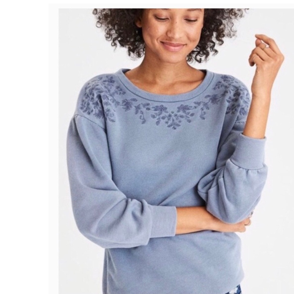 American Eagle Outfitters | Blue Floral Embroidered Sweatshirt
